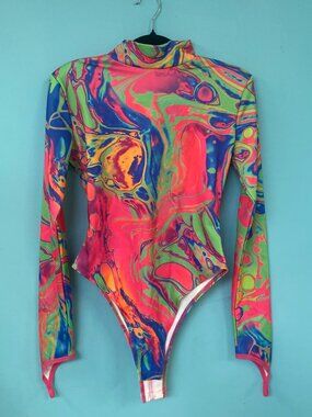 Club Exx Neon Psychedelic Rave Bodysuit Size M Festival EDM